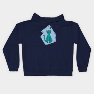 Geometric shape teal cut cat with black half moon Kids Hoodie